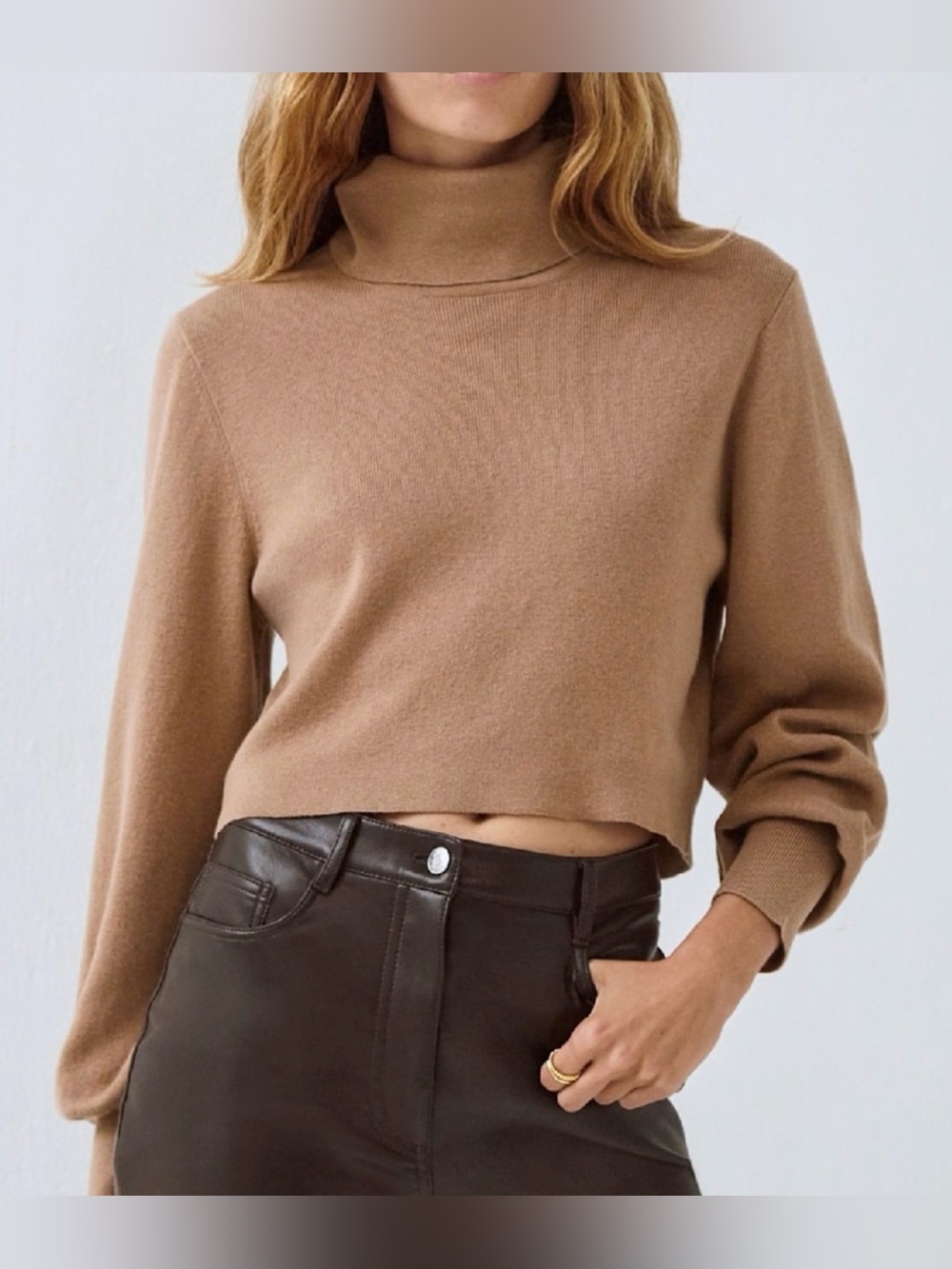 Wilfred Rebecca Cropped Turtleneck Sweater Brown Wool Cotton Blend Size M